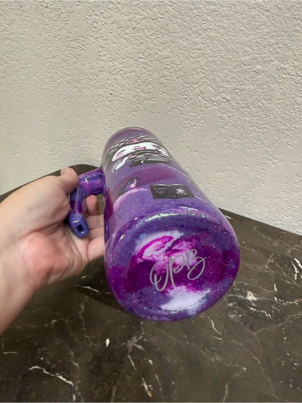 Sanrio Kuromi Purple Marble Glitter 20 oz Skinny Tumbler Cup Handmade